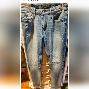 Guess Men's  Blue Jeans Slim Tapered Distressed  Sz 33x30